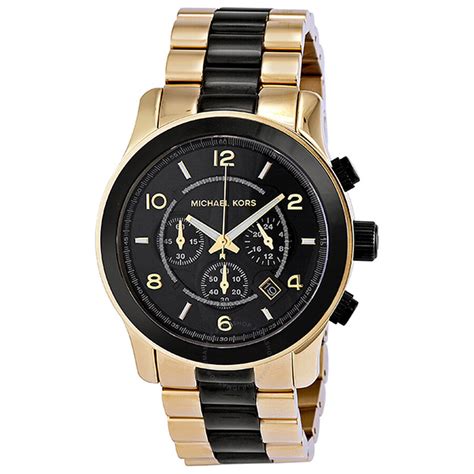 michael kors chronograph watch black gold|Michael Kors black dial watch.